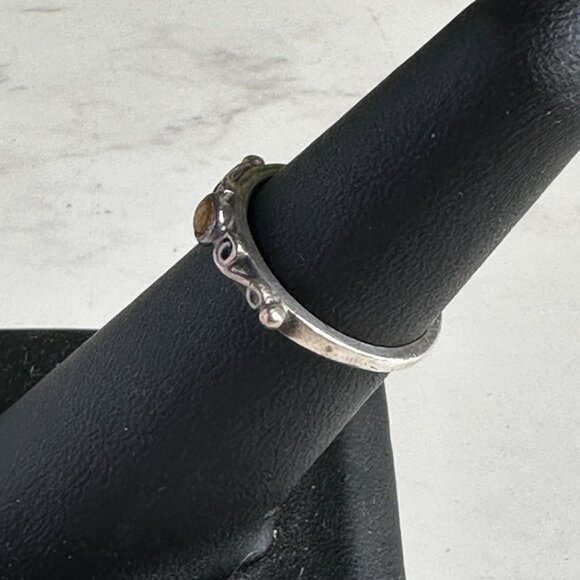 Sterling Silver Tiger Eye Cabochon Ring With Swirl Design Made In Mexico Size 6 - Picture 2 of 9